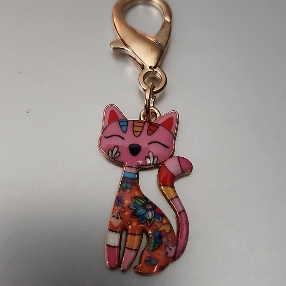 CAT  ZIPPER Pull purse charm Or Charm bracelet Lobster claw clip closure